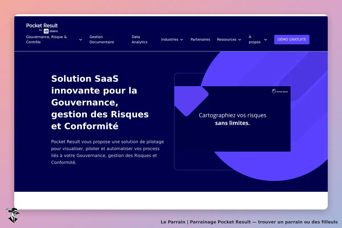Pocket Result : page d'accueil présentant une solution SaaS pour la gestion des risques et
