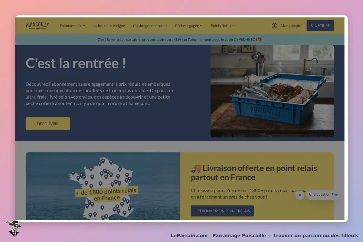 Poiscaille : page d'accueil avec une boîte de fruits de mer et informations sur la livraison