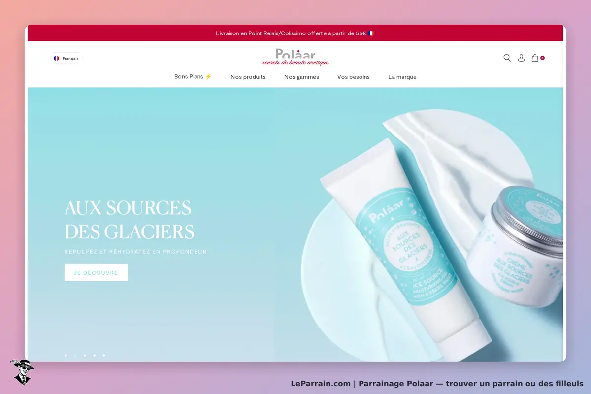 Polaar : page d'accueil avec produits et slogan sur les sources des glaciers