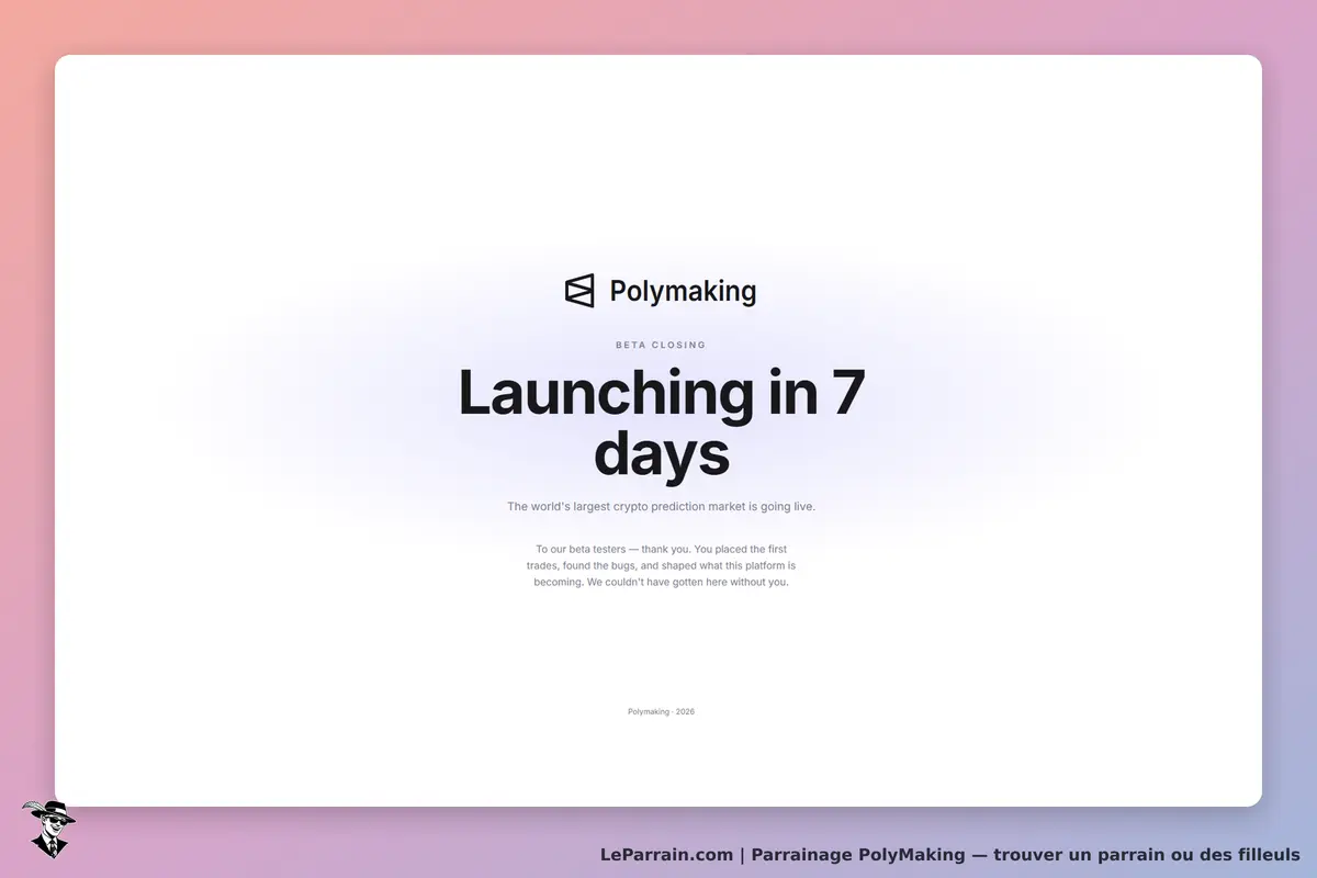 PolyMaking : page d'accueil indiquant le lancement dans 7 jours d'une plateforme de prédiction