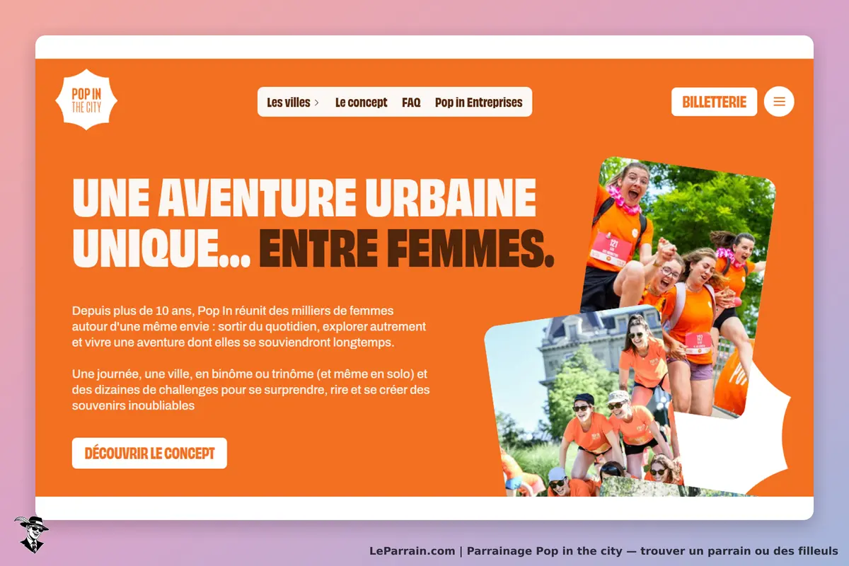 Pop in the city : page d'accueil présentant une aventure urbaine entre femmes avec photos