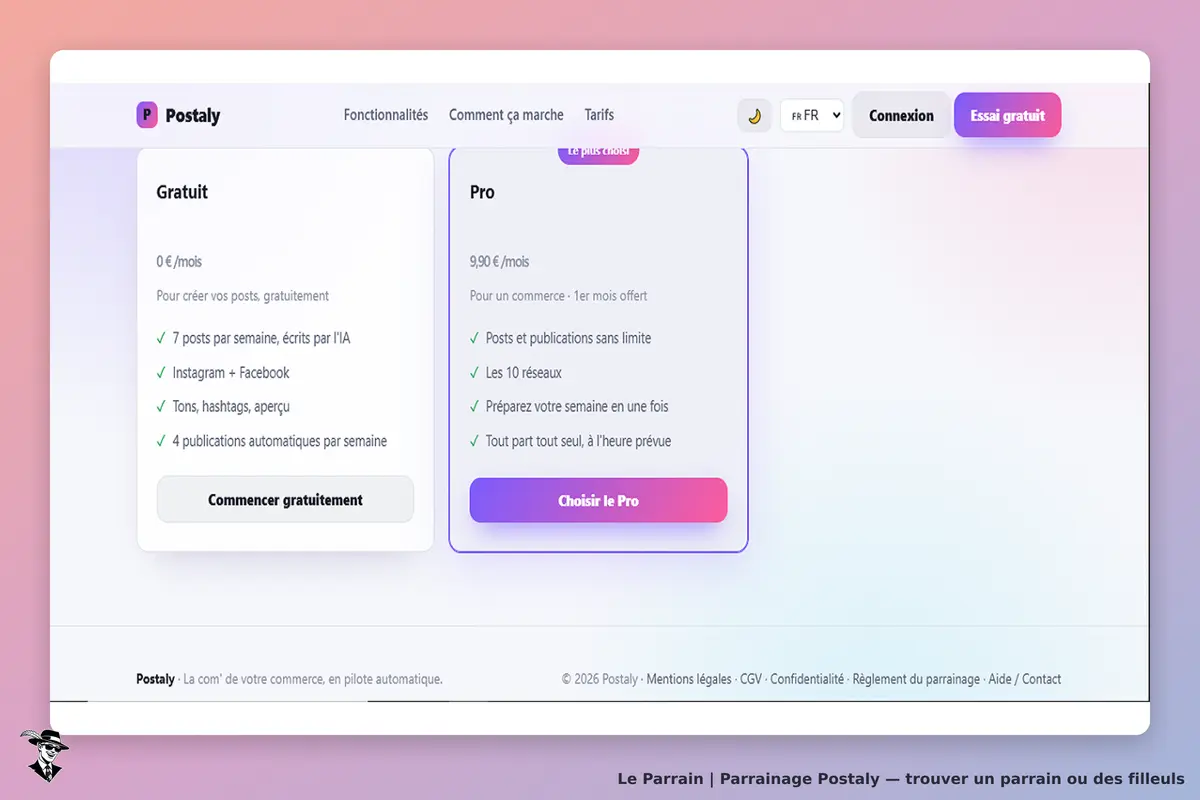 Postaly : options gratuites et Pro pour la création de posts sur réseaux sociaux