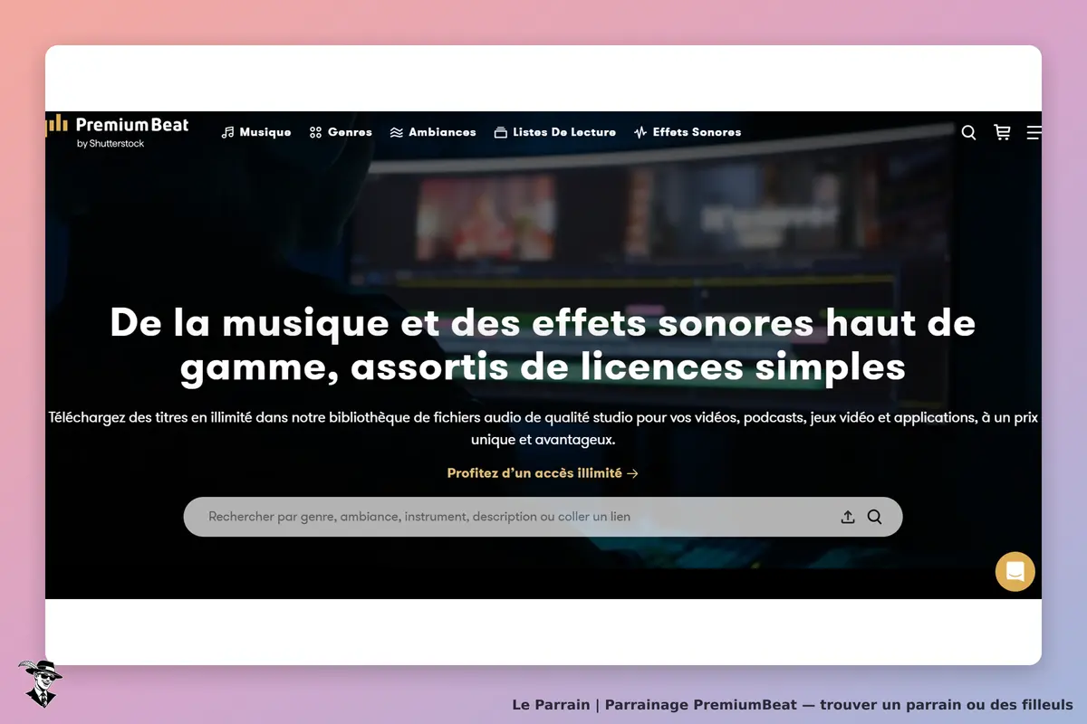 PremiumBeat : page d'accueil présentant des services de musique et effets sonores de qualité
