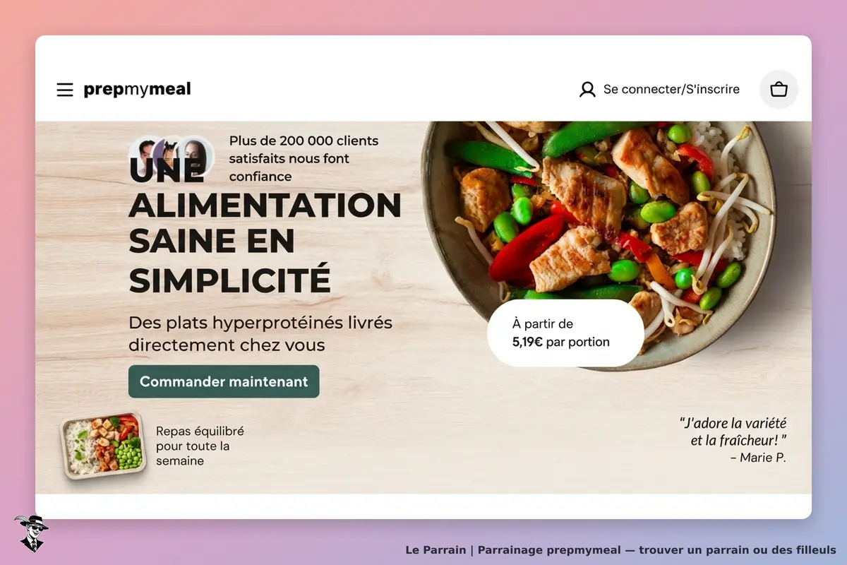 prepmymeal : page d'accueil avec des plats hyperprotéinés et un bouton de commande