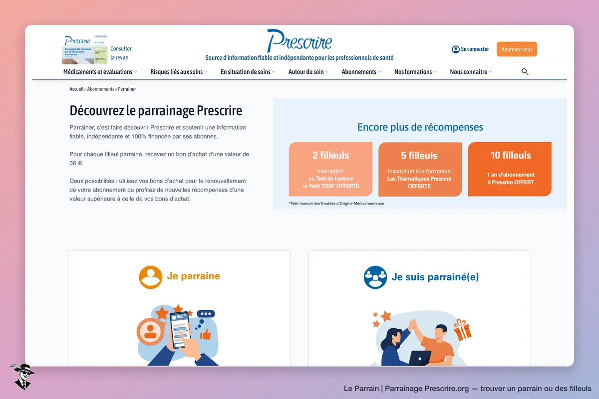 Page parrainage de Prescrire.org