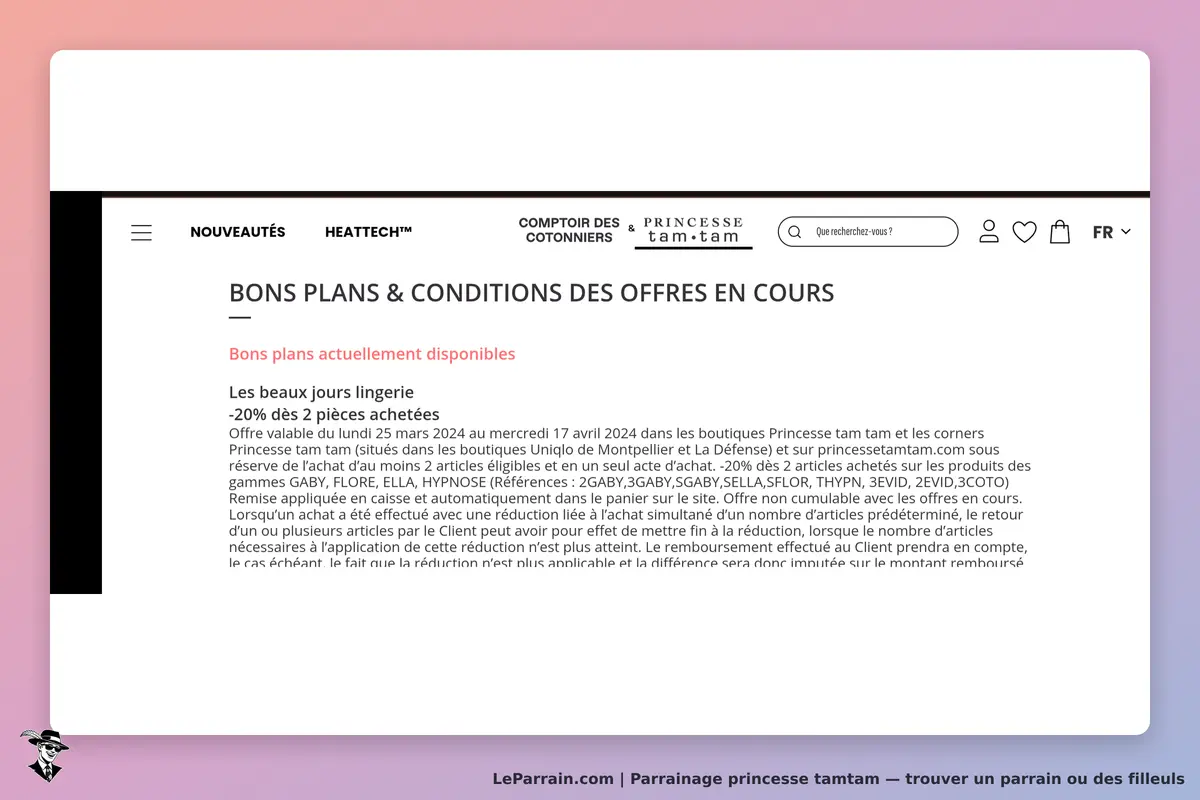 princesse tamtam : princesse tam tam : page des bons plans et conditions des offres en cours, avec