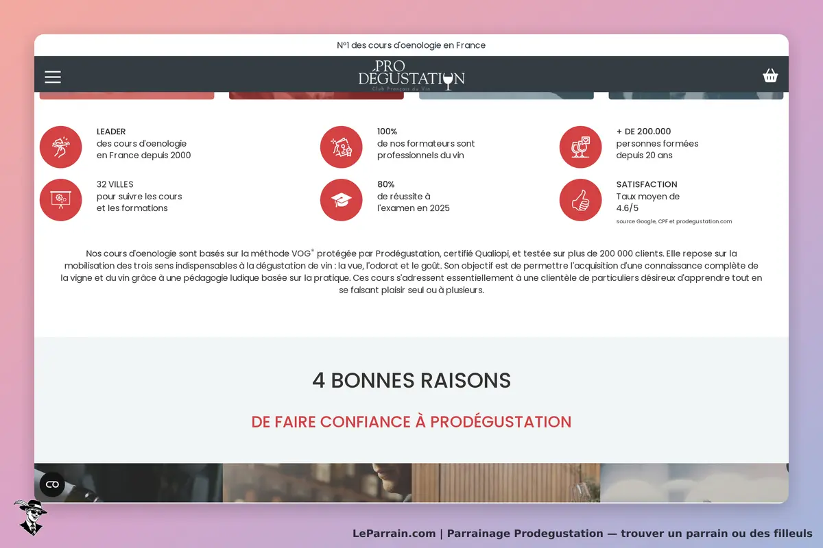 Prodegustation : page d'accueil présentant les cours d'œnologie et leurs avantages
