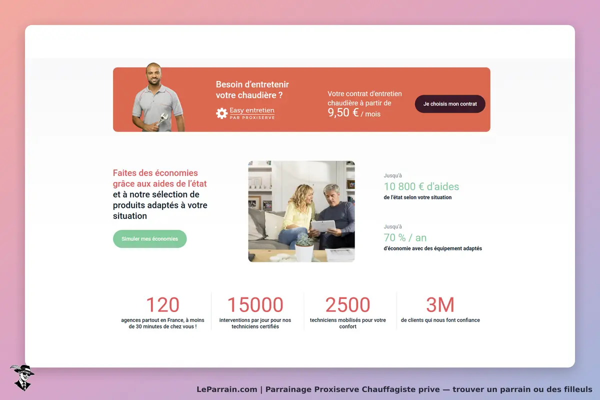 Proxiserve Chauffagiste prive : proxiserve : page d'accueil avec un technicien, des informations et