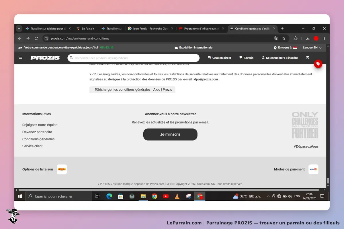 PROZIS : page d'accueil avec informations utiles et inscription à la newsletter