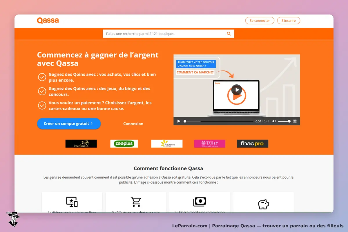 Qassa : page d'accueil présentant des avantages et un vidéo explicative sur le fonctionnement