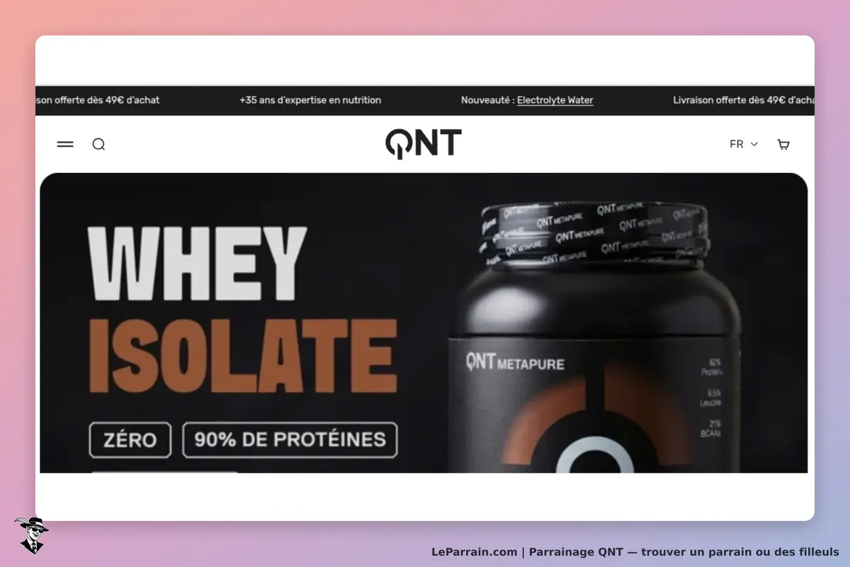 QNT : pot de whey isolate avec inscription "90% de protéines" sur fond noir