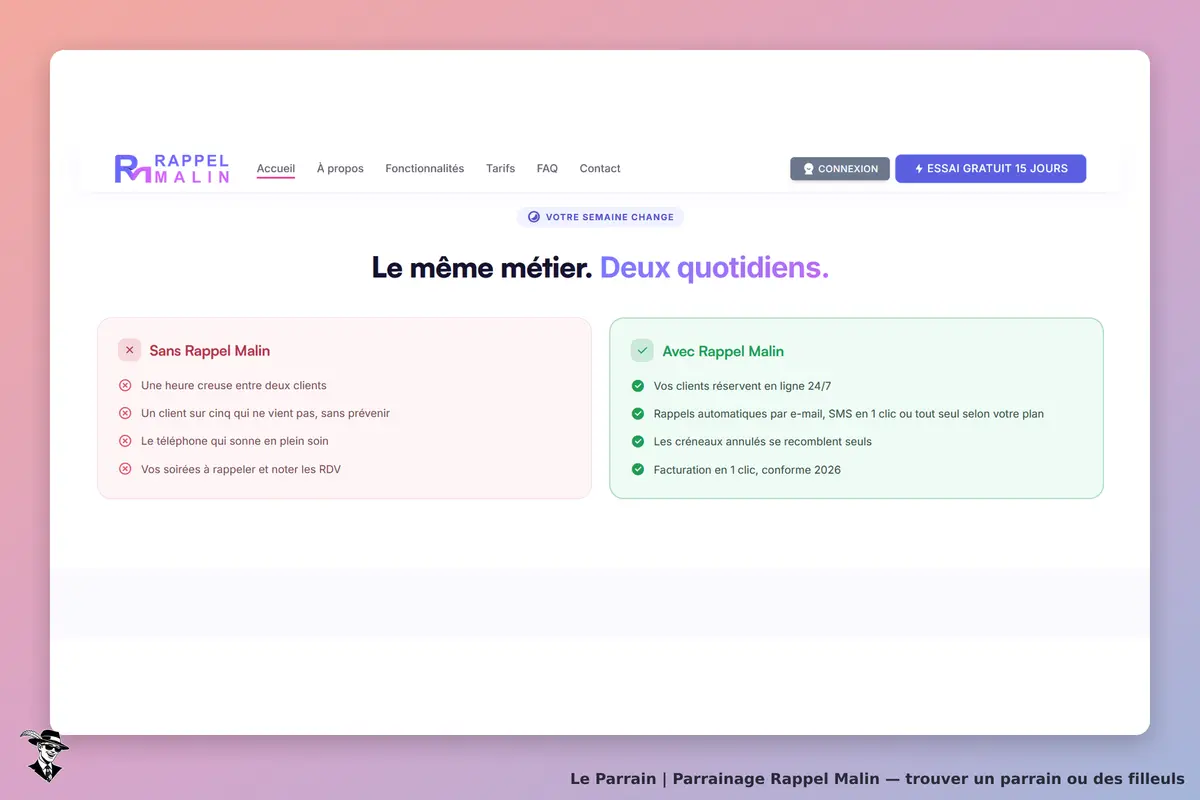 Rappel Malin : comparaison des services "Sans Rappel Malin" et "Avec Rappel Malin"