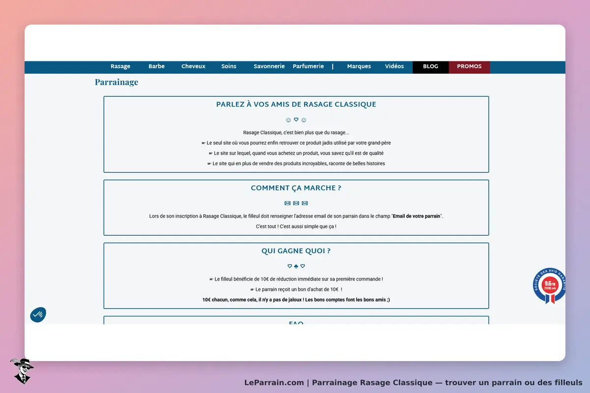Rasage Classique : section parrainage avec explications et conditions de participation