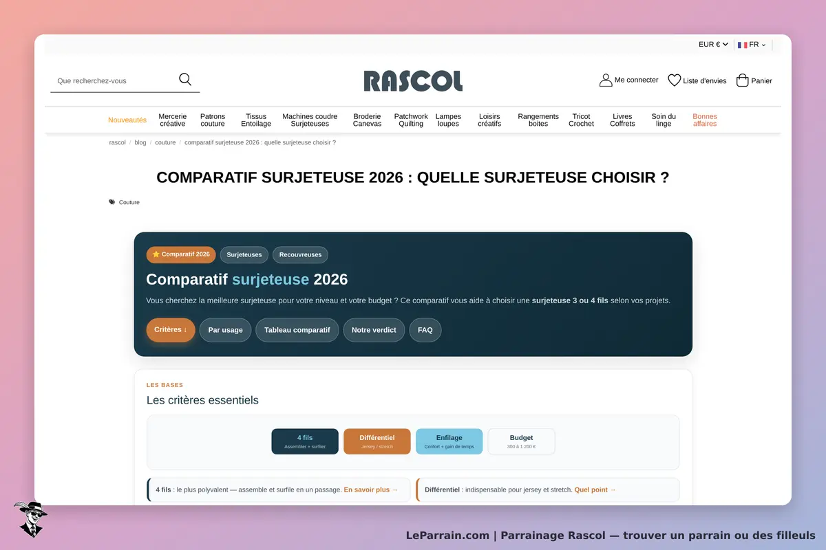Rascol : comparatif surjeteuses 2026 avec critères et tableau comparatif visible