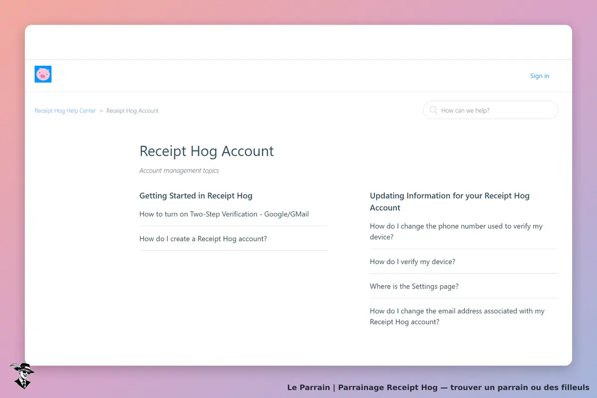 Receipt Hog : page d'aide sur la gestion de compte avec questions fréquentes
