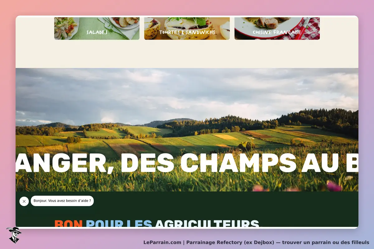 Refectory (ex Dejbox) : refectory : page d'accueil avec un paysage de champs et des options de