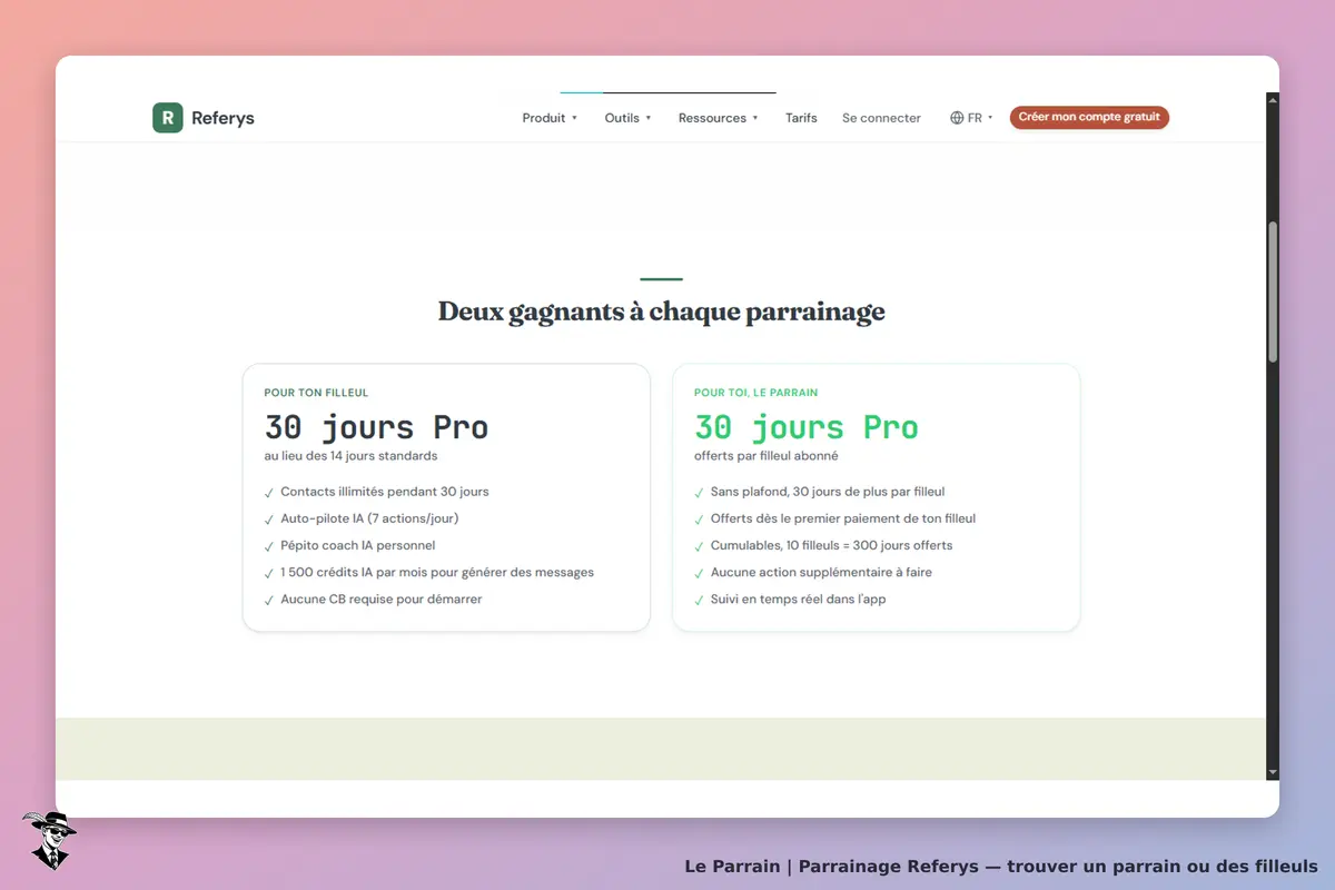 Referys : page présentant les avantages du parrainage pour le parrain et le filleul