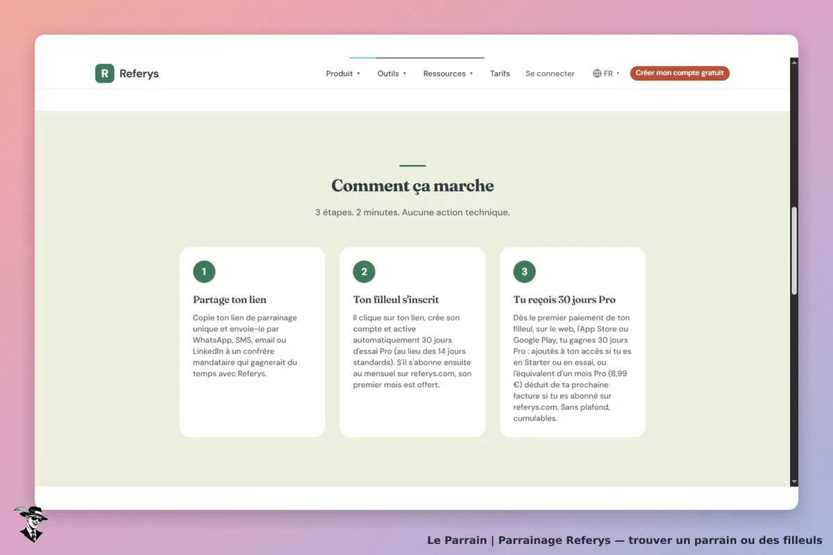 Referys : étapes pour partager un lien de parrainage sur une interface claire et structurée