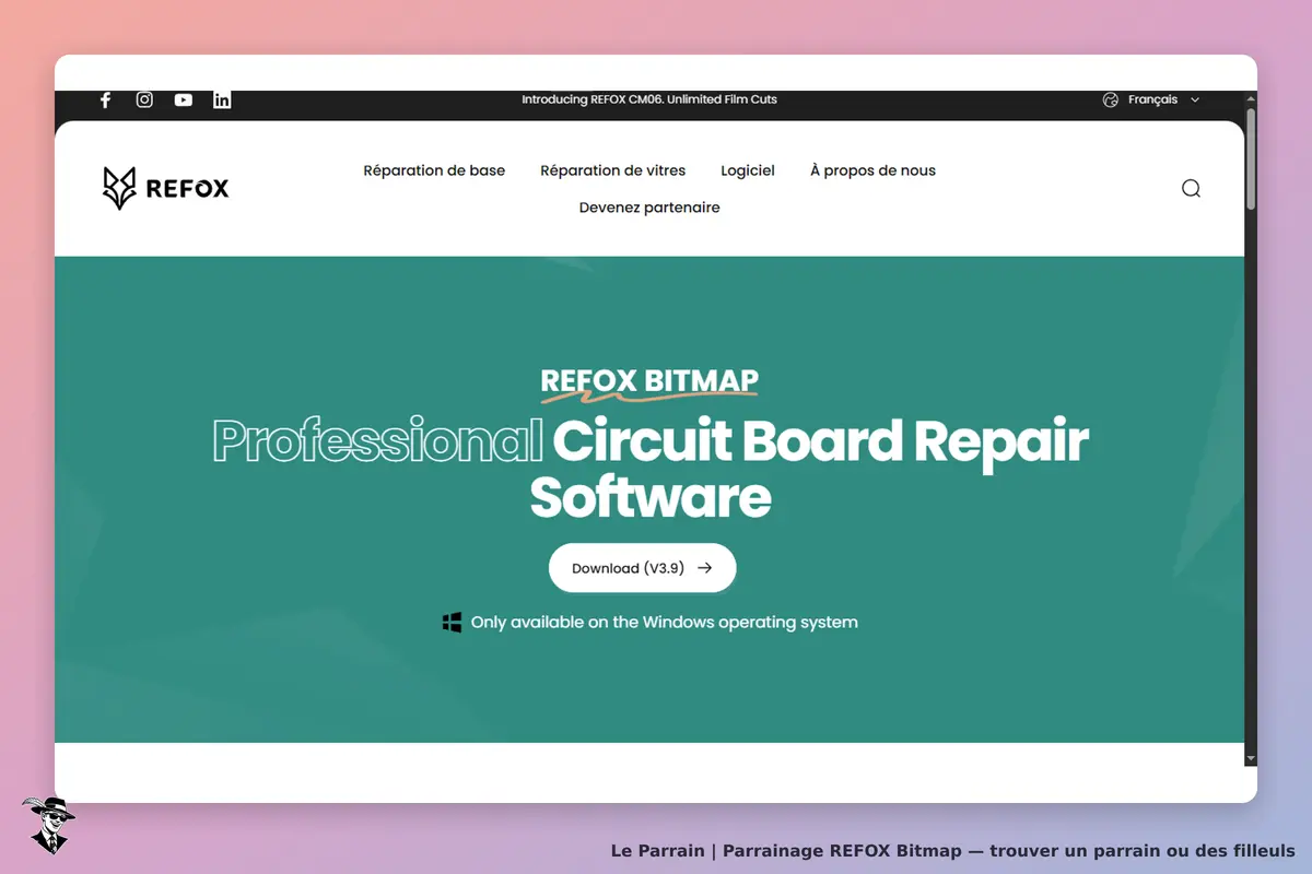 REFOX : page d'accueil présentant le logiciel REFOX Bitmap pour la réparation de circuits