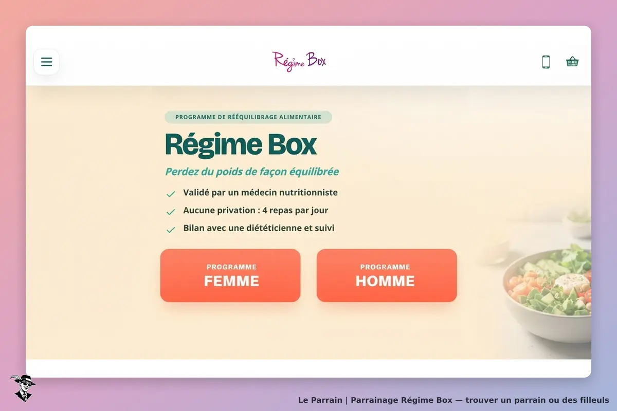 Régime Box : page d'accueil présentant le programme de rééquilibrage alimentaire et deux options