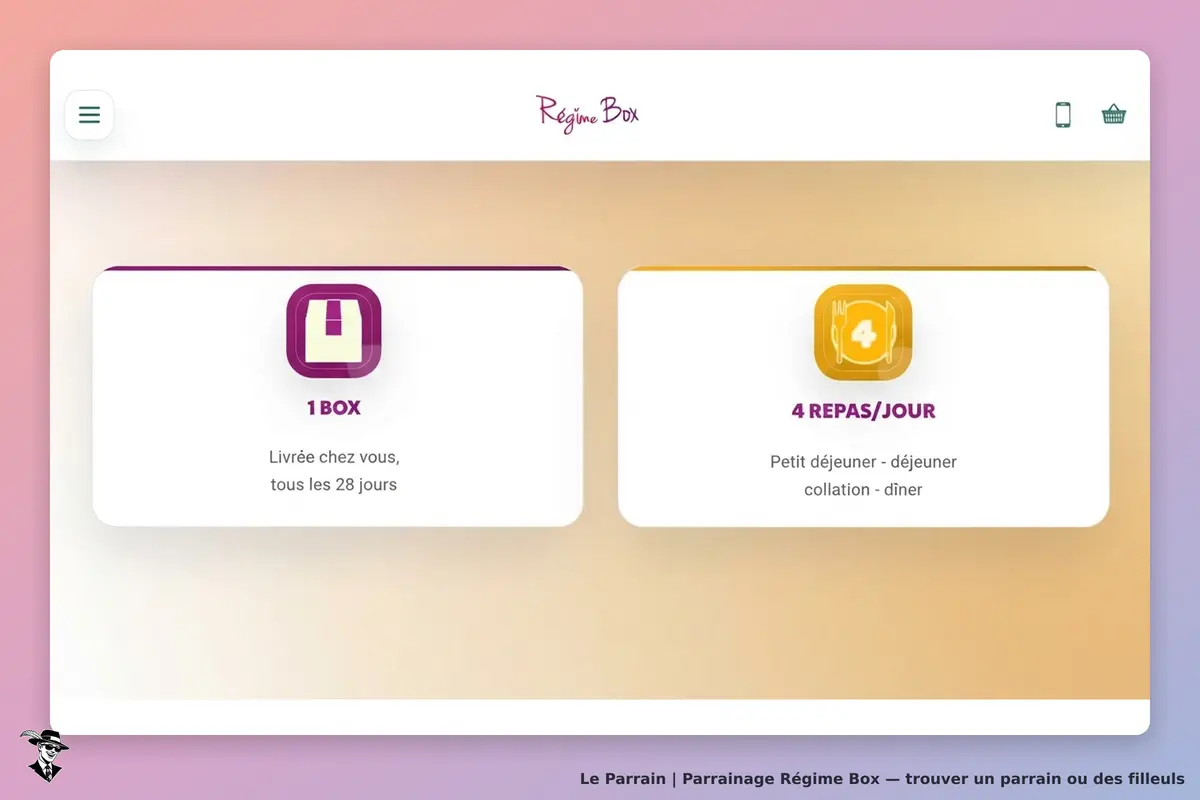 Régime Box : page d'accueil avec deux options de box et descriptions des repas