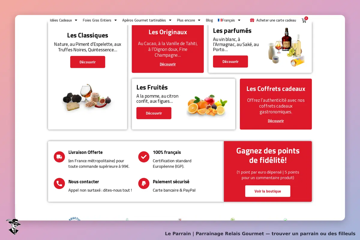Relais Gourmet : page d'accueil avec catégories de produits et informations sur la livraison