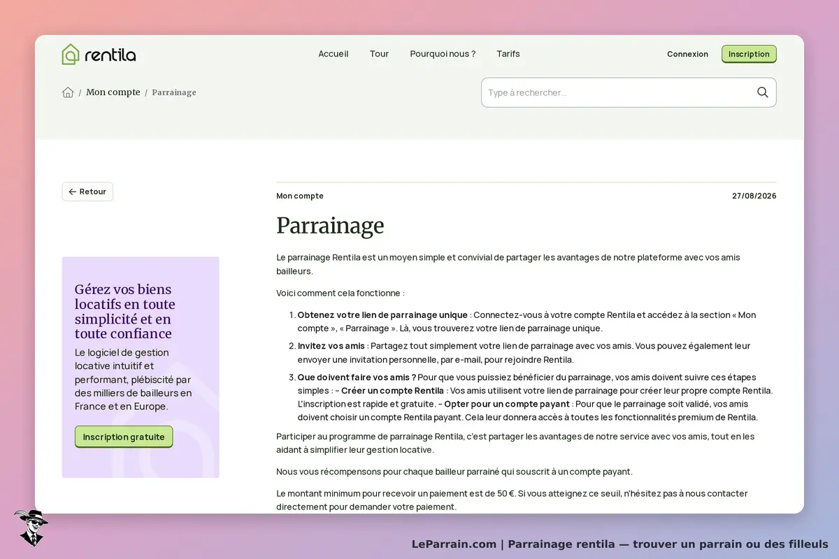 rentila : page de parrainage avec explications et étapes pour inviter des amis à rejoindre