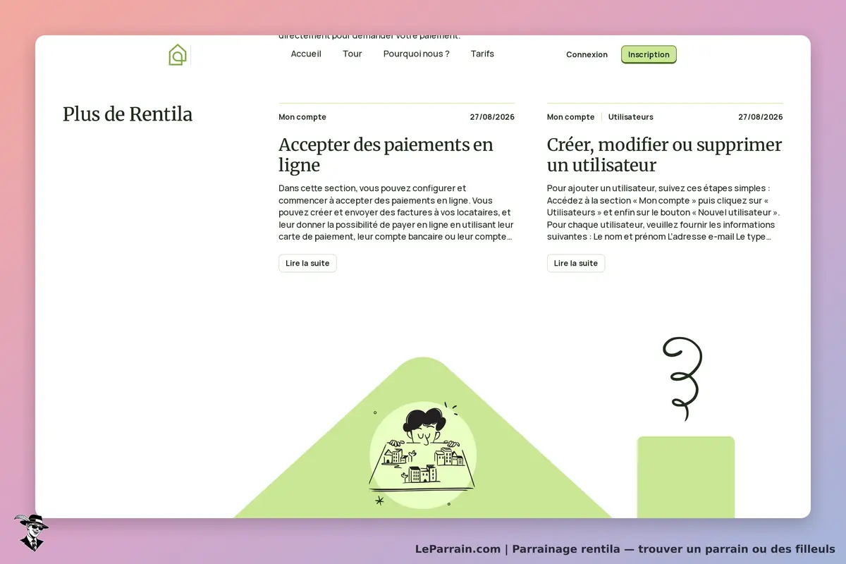Rentila : section d'aide sur les paiements en ligne et la gestion des utilisateurs