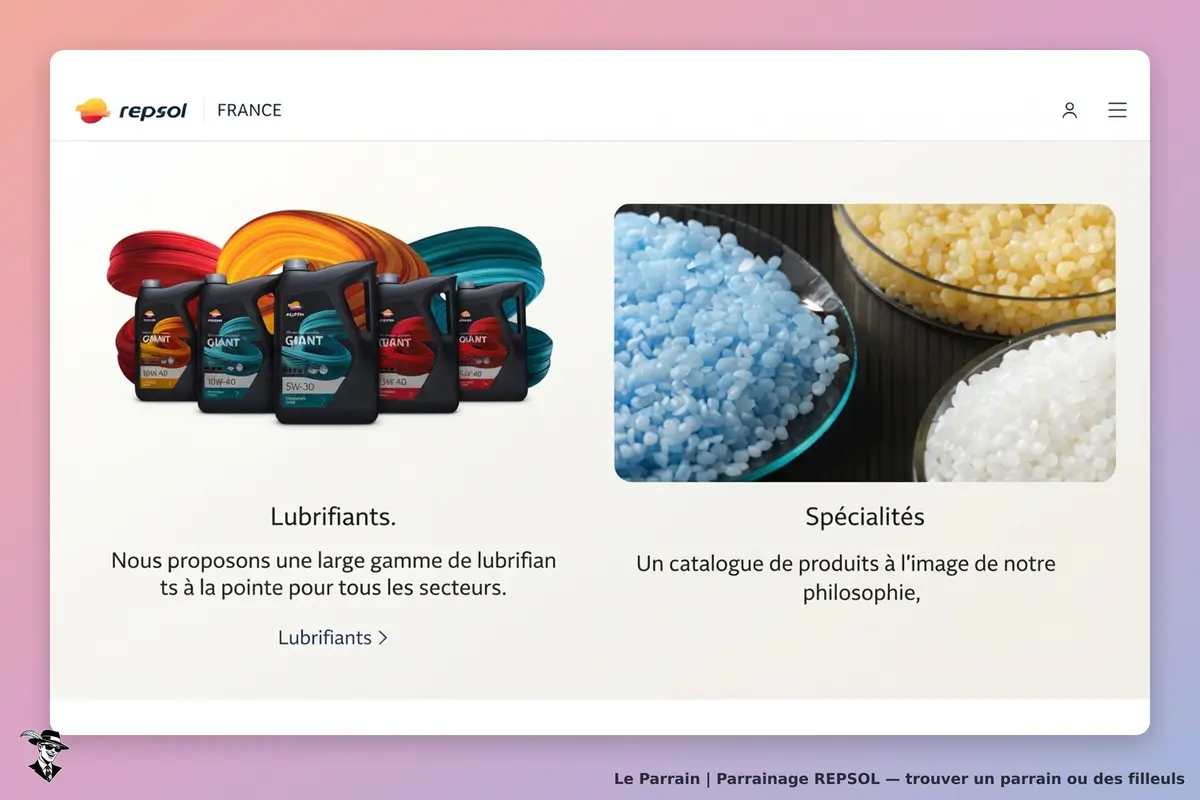 REPSOL : page d'accueil présentant des lubrifiants et des spécialités en produits