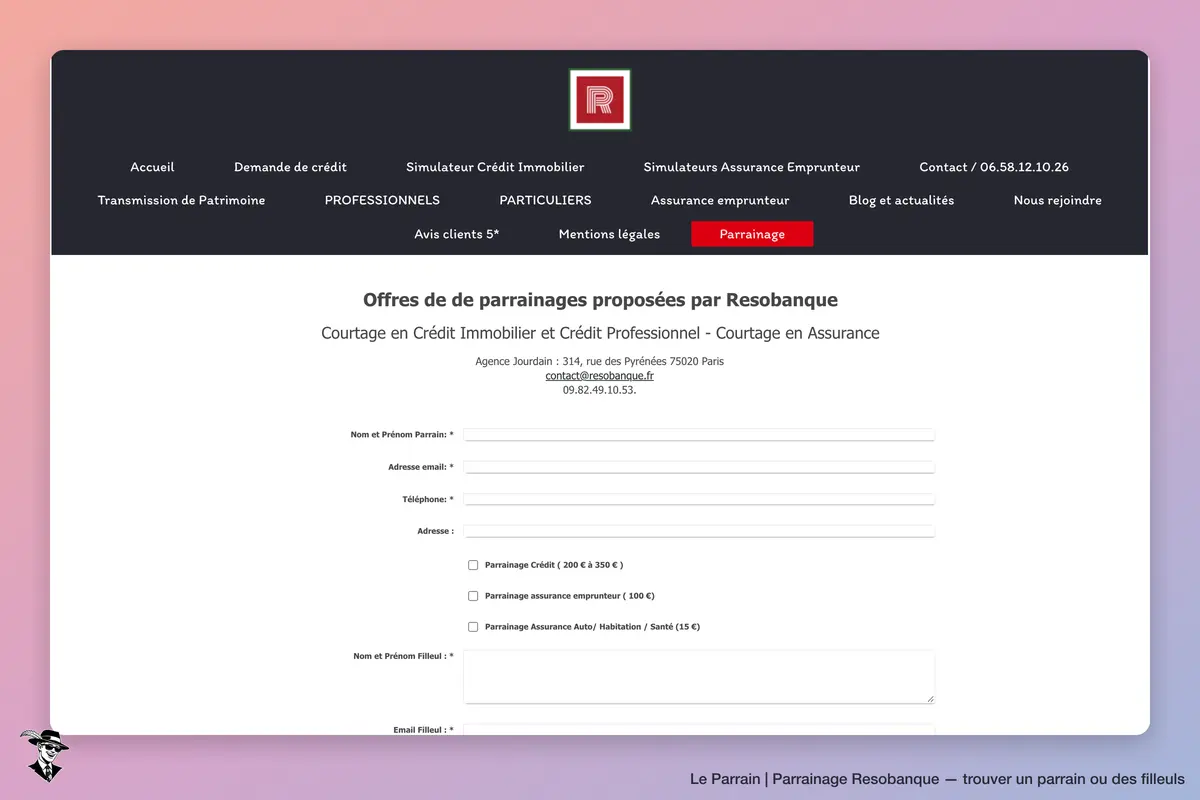 Page parrainage de Resobanque