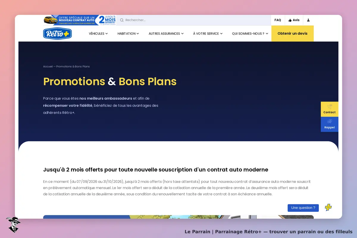 Rétro+ : page d'accueil avec section Promotions & Bons Plans et texte explicatif sur les avantages