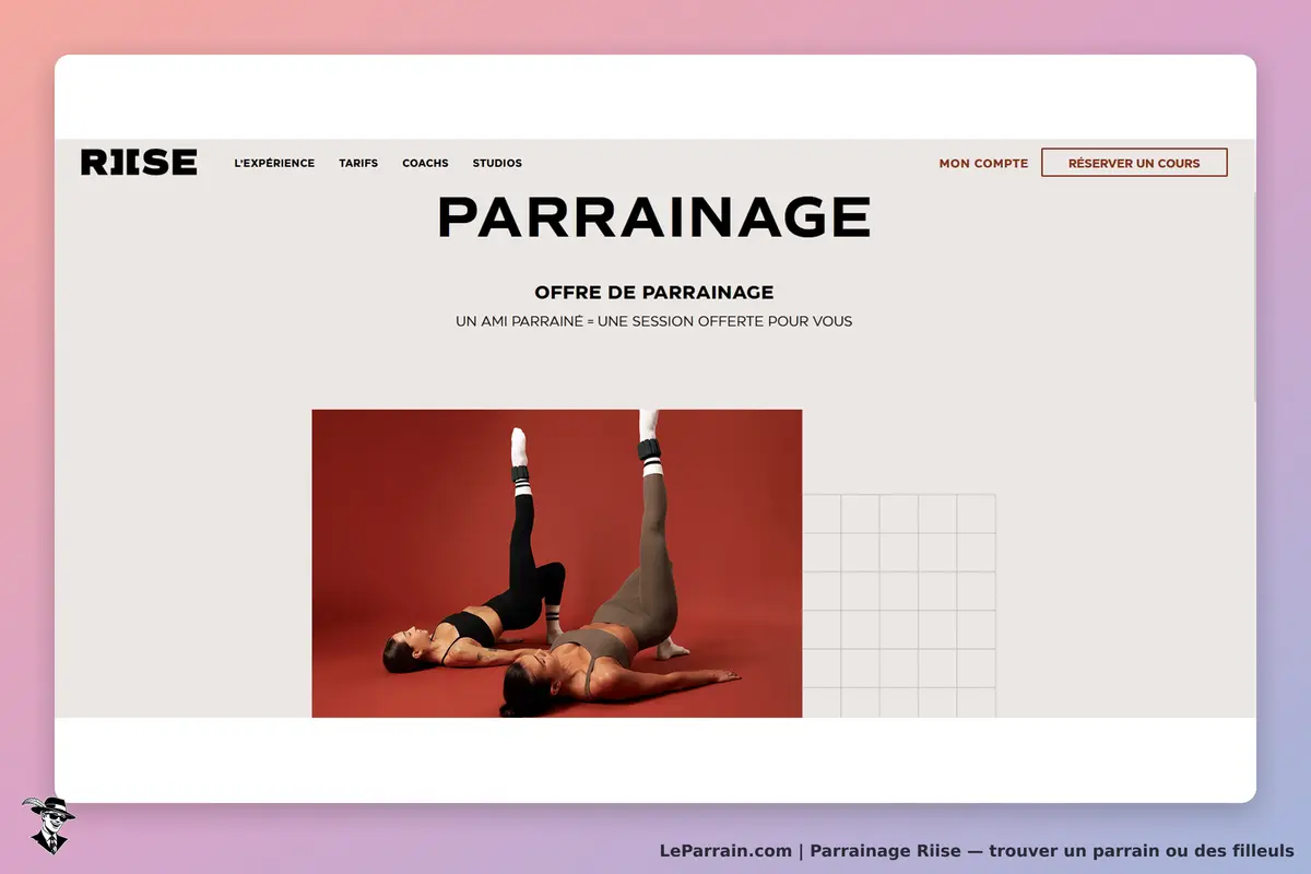 Riise : page de parrainage avec deux femmes en train de faire des exercices au sol