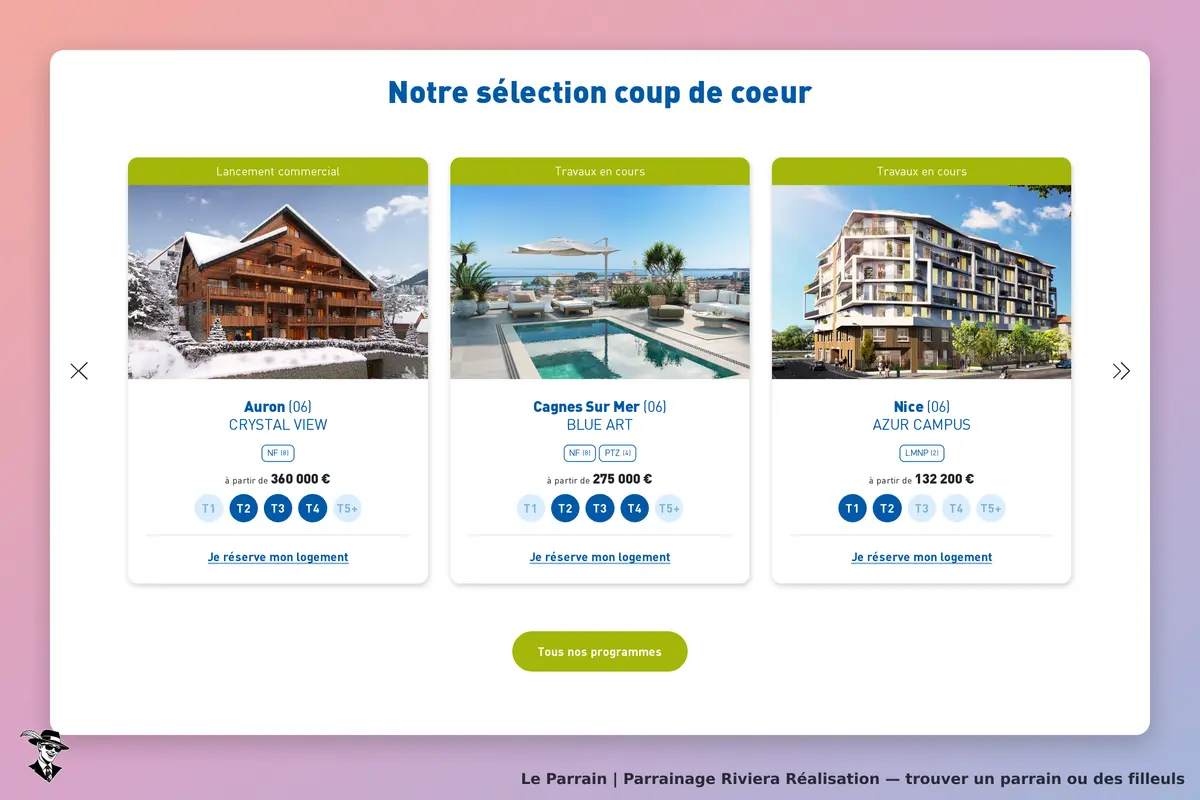 Riviera Réalisation : sélection de programmes immobiliers avec images de projets en cours