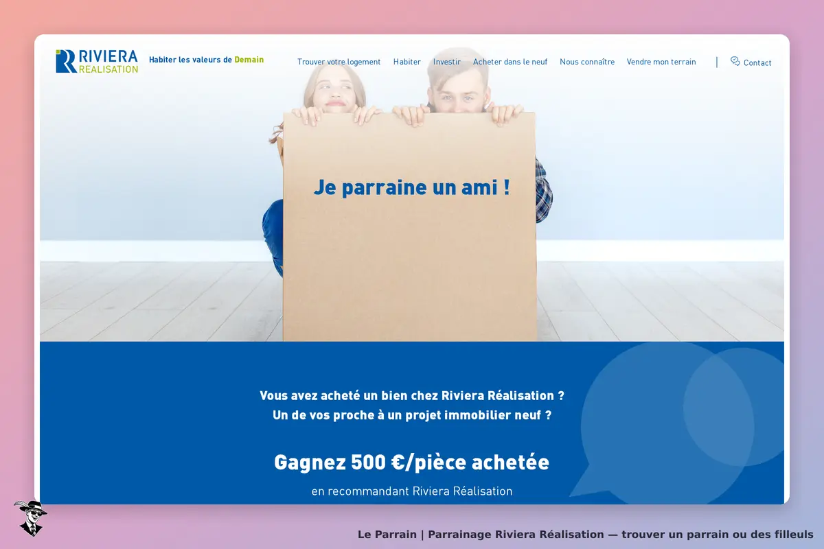 RIVIERA RÉALISATION : deux personnes tenant une grande boîte avec un message de parrainage
