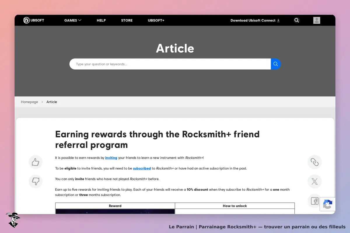 Page parrainage de Rocksmith+
