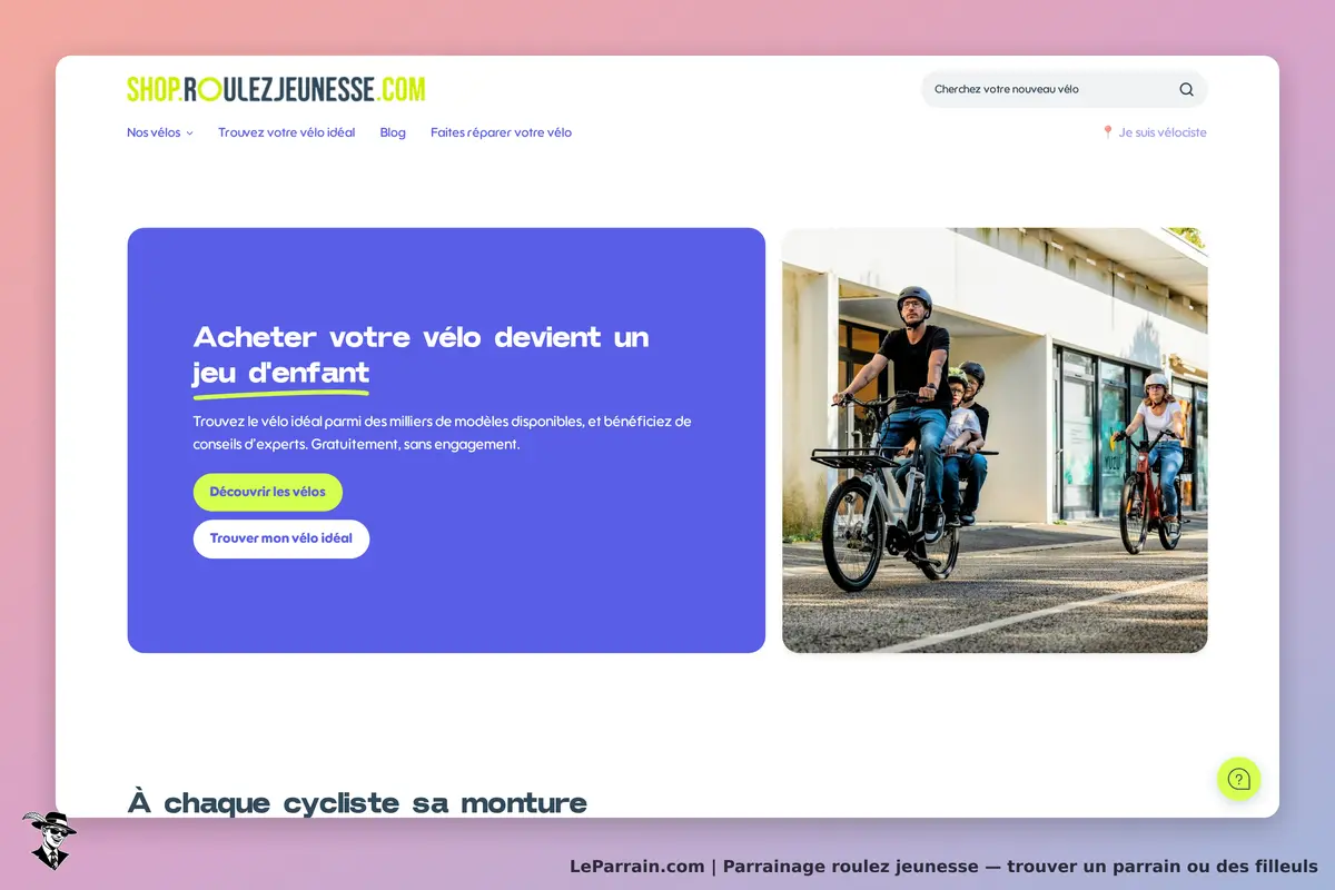 roulez jeunesse : page d'accueil avec texte promotionnel et images de cyclistes sur des vélos