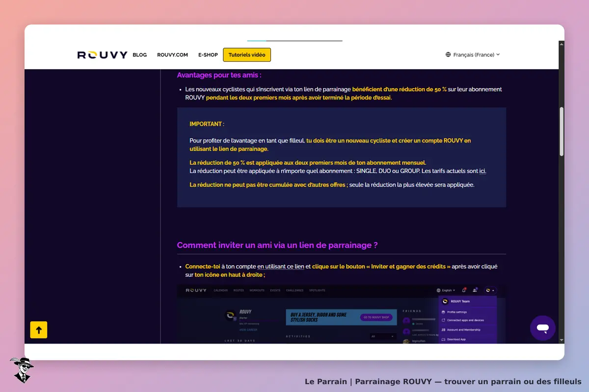 ROUVY : avantages du parrainage pour les nouveaux cyclistes et instructions pour inviter un ami