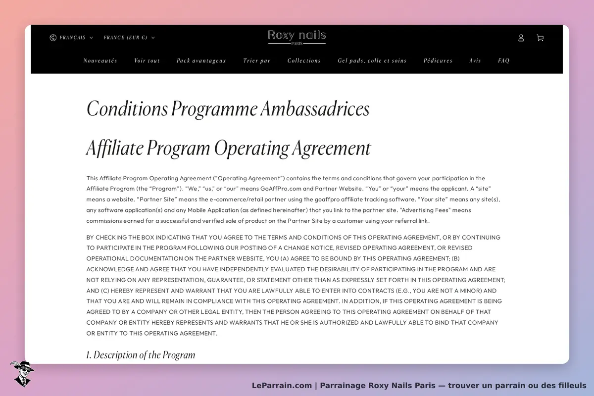 Roxy Nails Paris : roxy Nails : conditions du programme ambassadrices et accord de partenariat