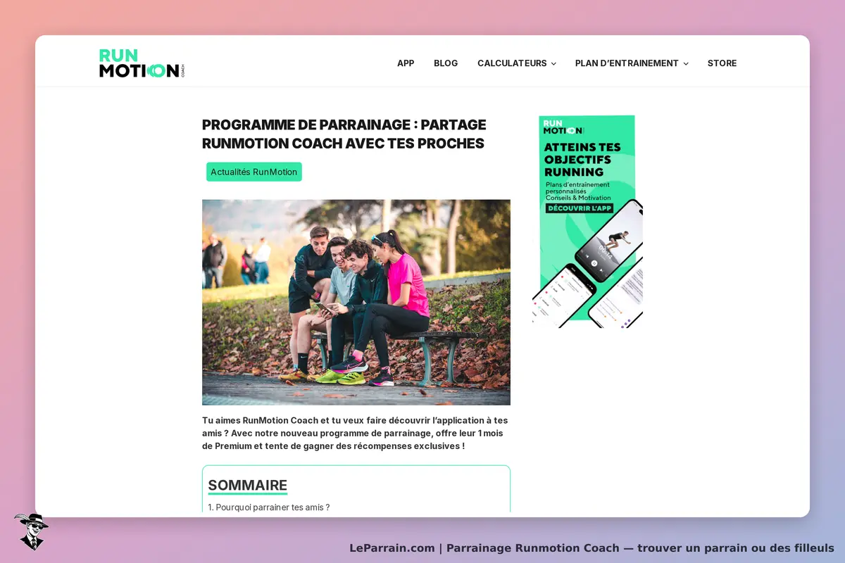 Runmotion Coach : programme de parrainage avec une image de coureurs partageant des conseils