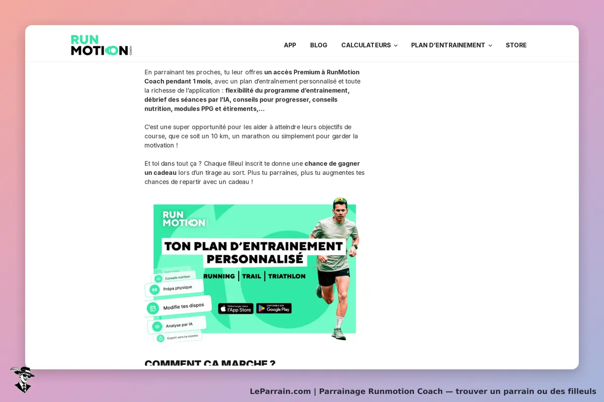 Runmotion Coach : page d'accueil avec informations sur l'accès Premium et un plan d'entraînement
