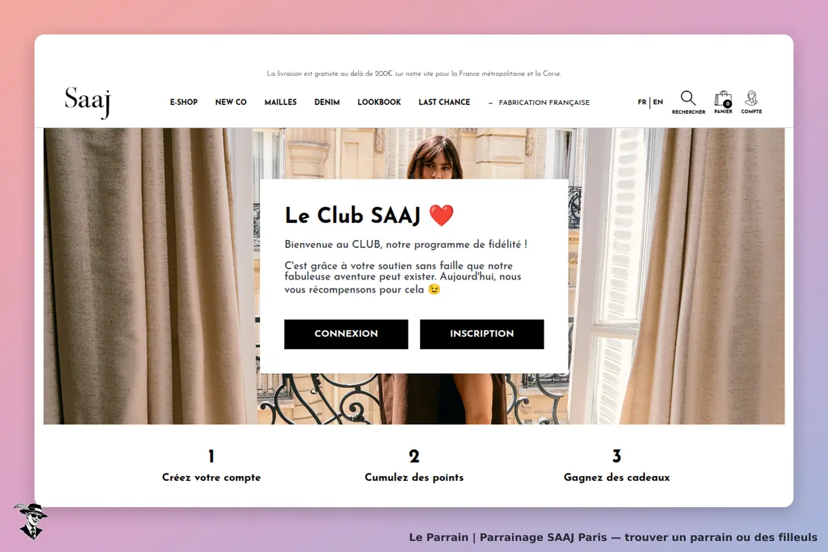 SAAJ Paris : sAAJ : page d'accueil présentant le programme de fidélité et un formulaire de