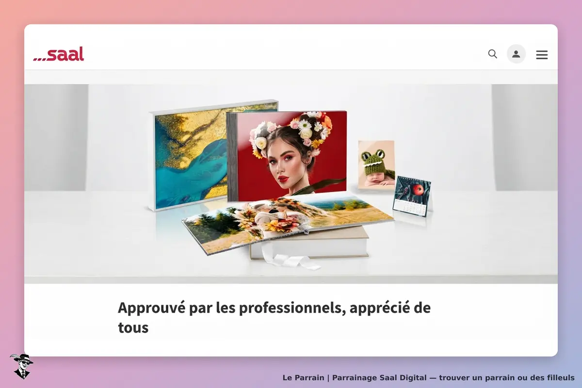 Saal Digital : produits photo variés présentés sur une table, incluant albums et impressions