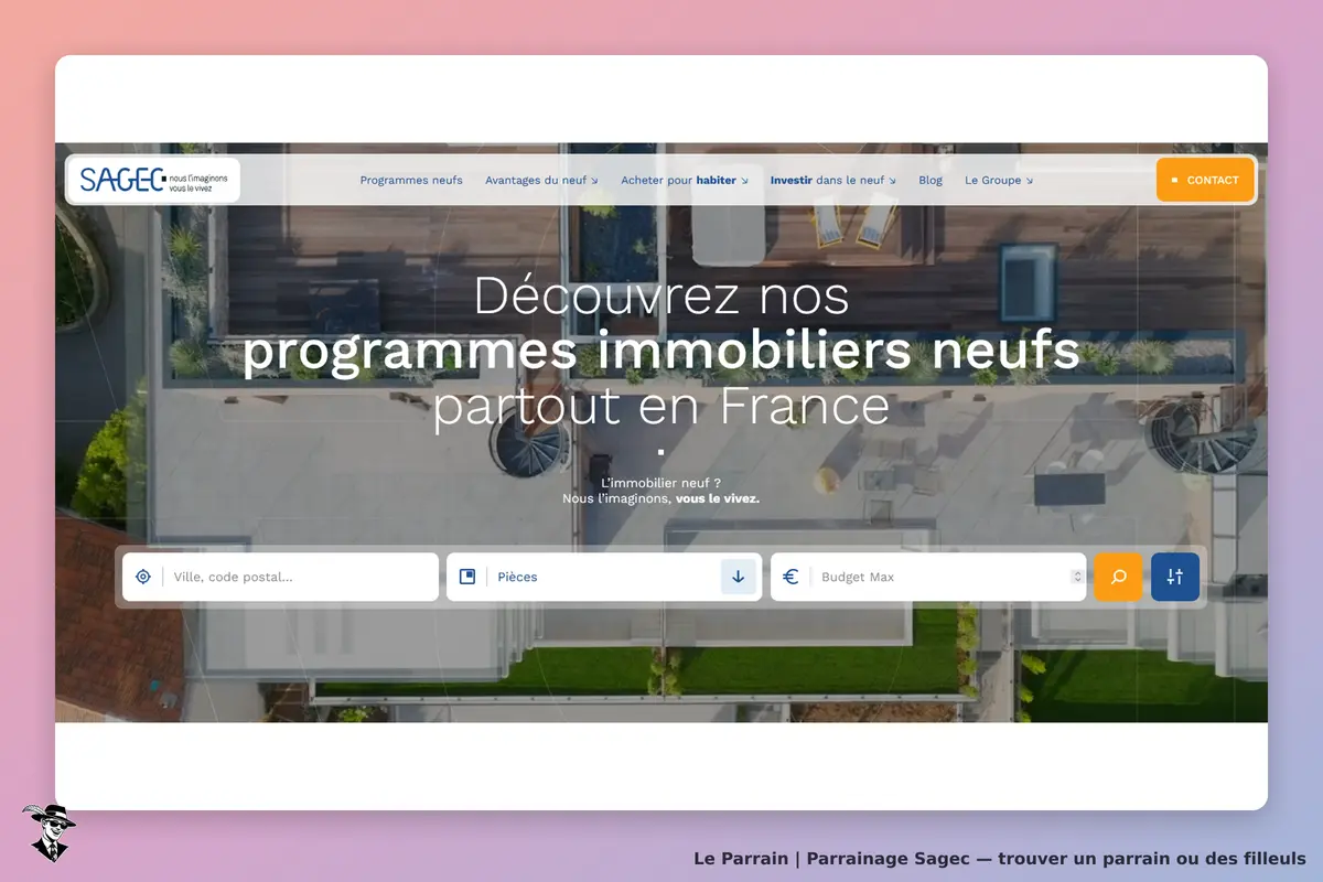 Sagec : page d'accueil avec recherche de programmes immobiliers neufs en France