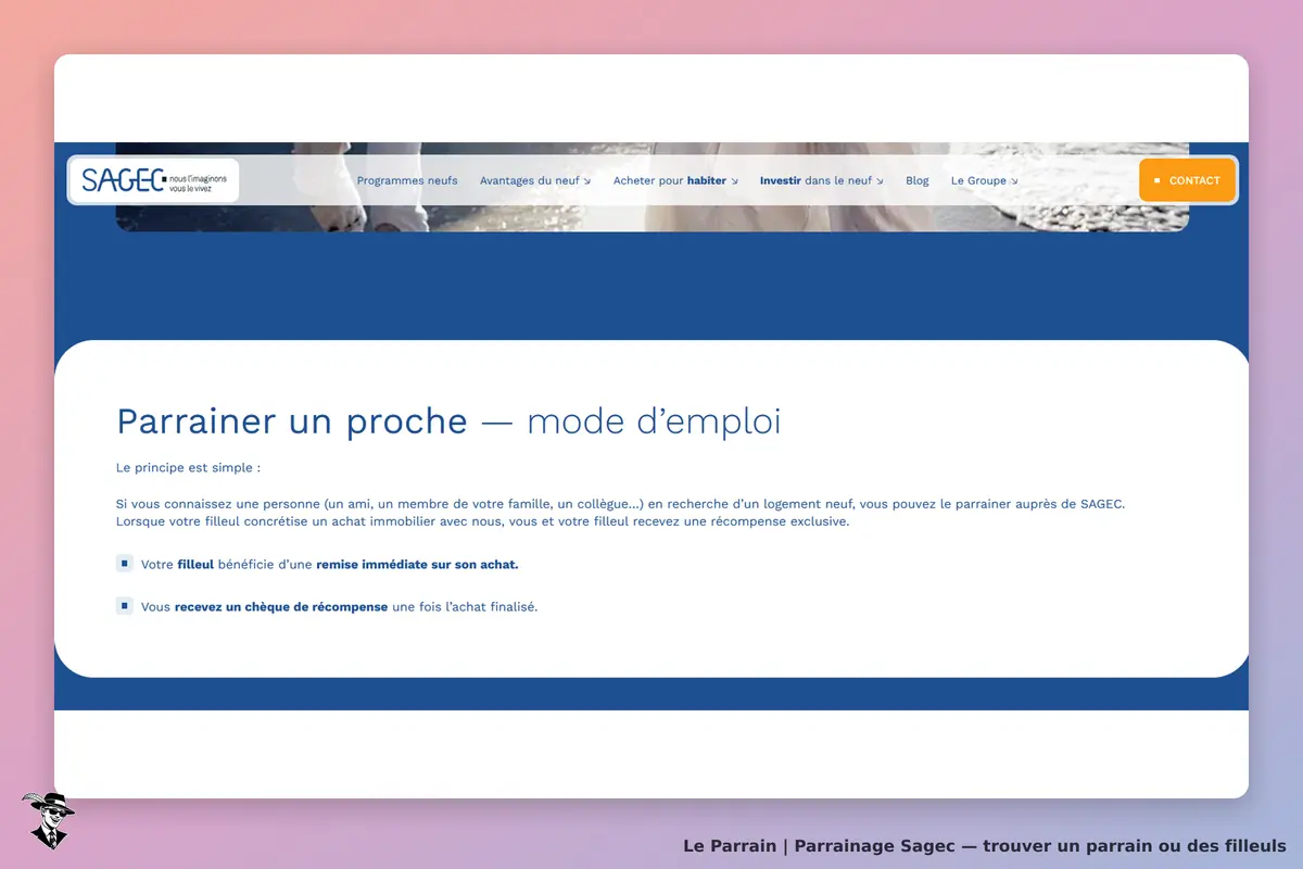 SAGEC : page d'accueil sur le parrainage d'un proche avec explications et avantages