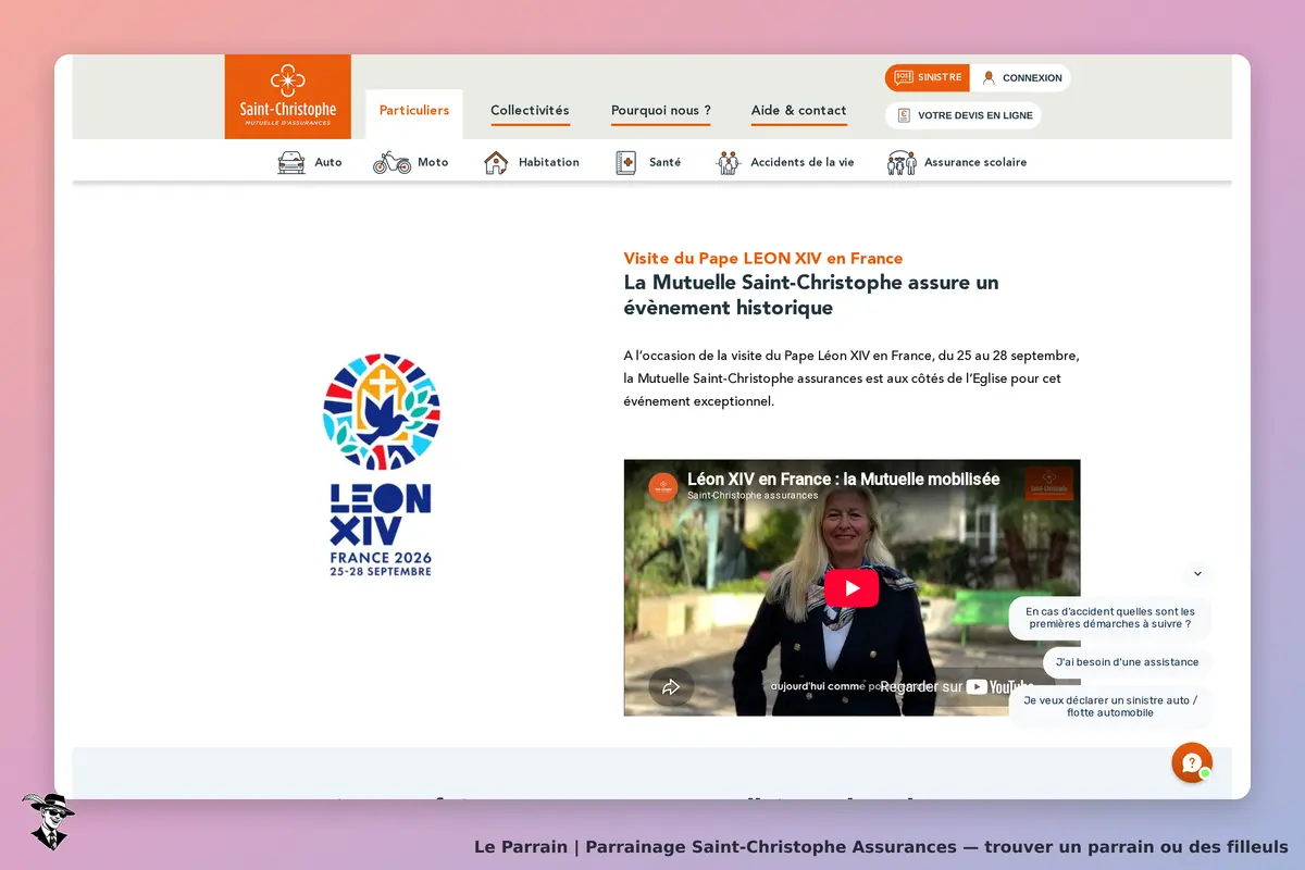 Saint-Christophe Assurances : saint-Christophe : page d'accueil avec article sur la visite du Pape