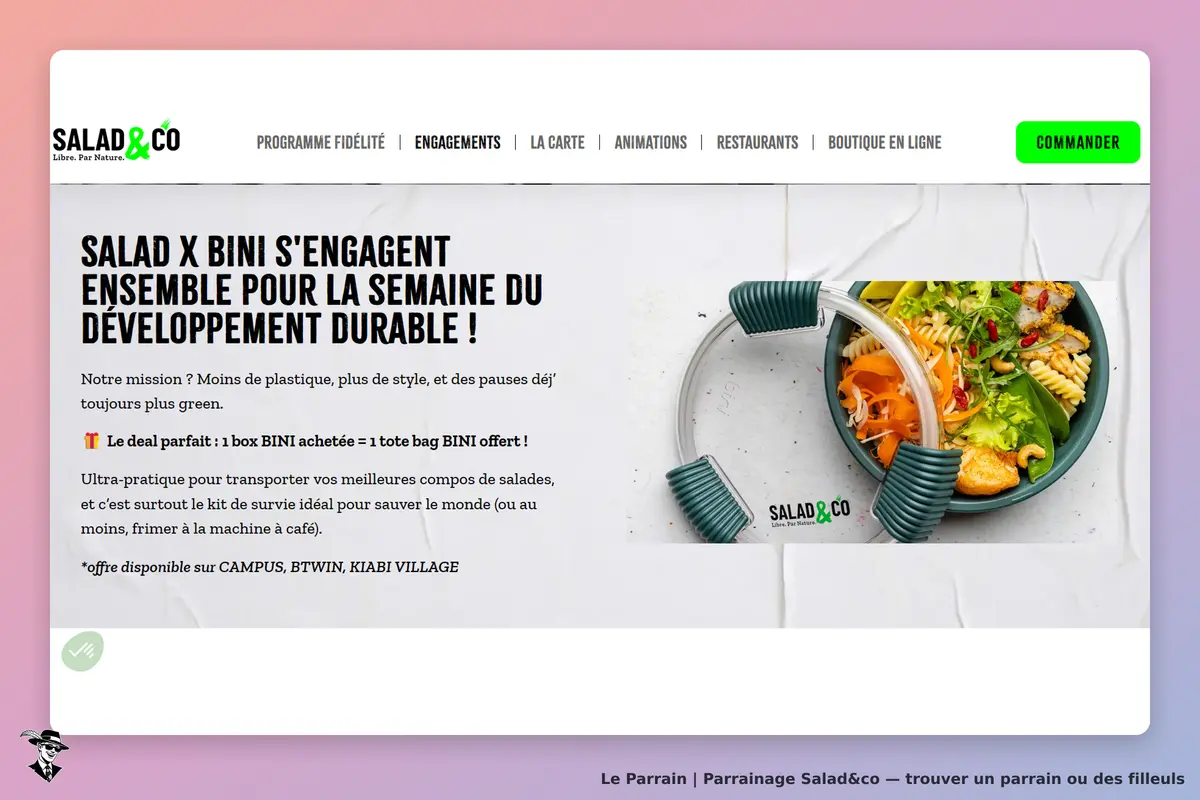 Salad&Co : engagement pour le développement durable avec des salades et un tote bag BINI