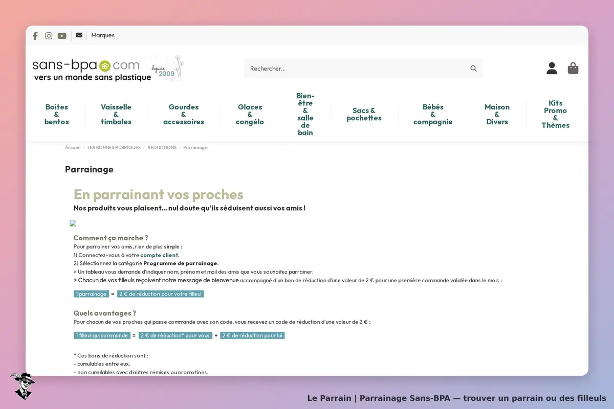 Sans-BPA : page de parrainage avec explications et étapes pour parrainer des proches