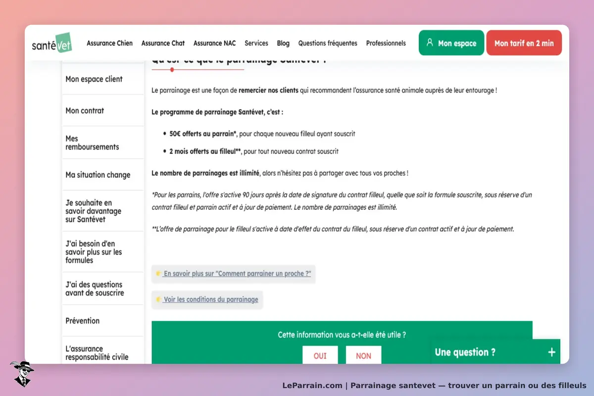 santevet : santéVet : description du programme de parrainage avec offres et conditions sur la page