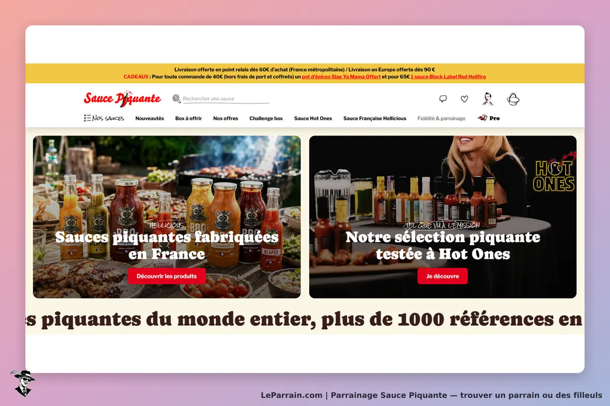 Sauce Piquante : page d'accueil avec sauces piquantes et sections produits en vedette