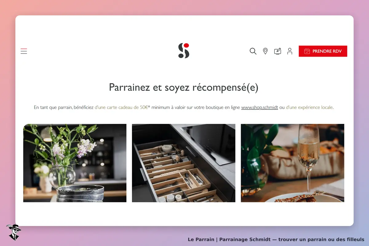 Schmidt : page d'accueil avec images de décoration intérieure et d'ustensiles de cuisine